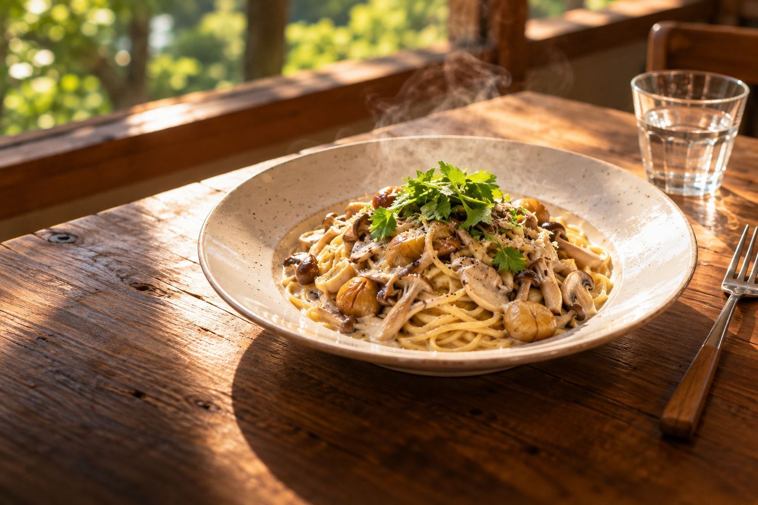 今日のパスタ きのこと栗の和風クリーム